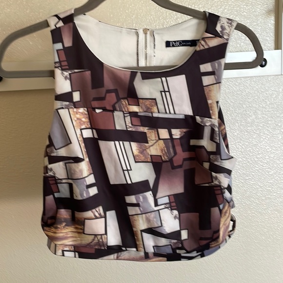 PdC New York Tops - PDC New York brown, black and white pattern crop top (XL)